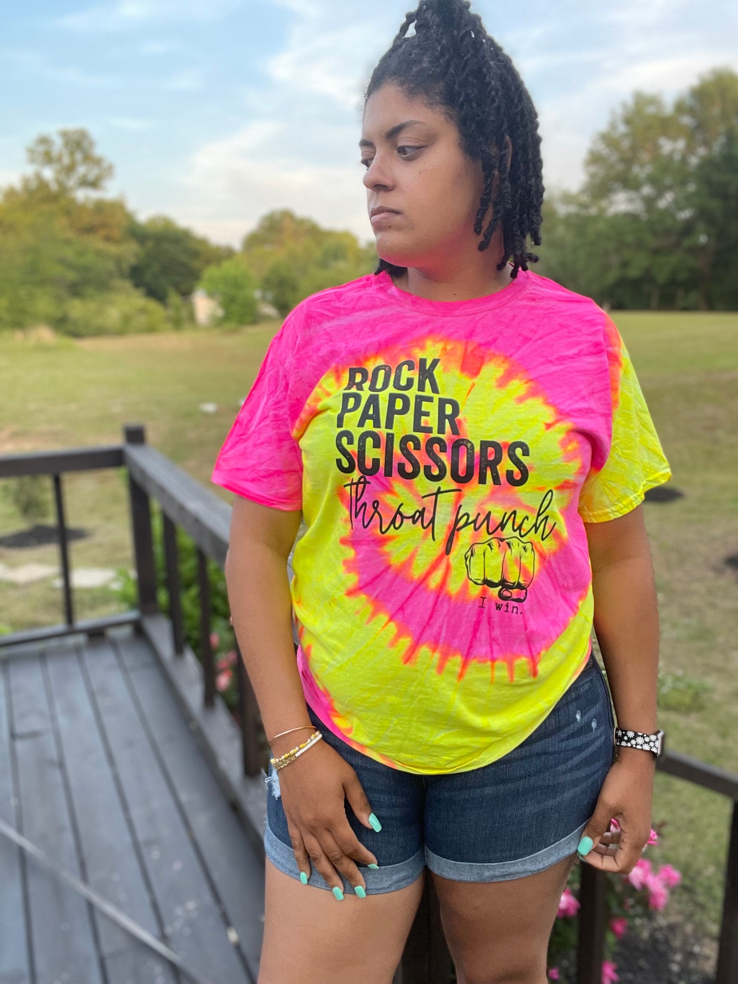 Rock Paper Scissors Throat Punch tie dye tee