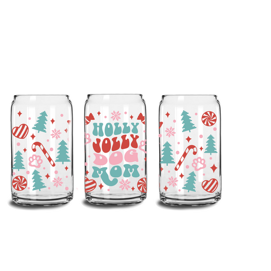 Holly jolly dog mom -16oz clear