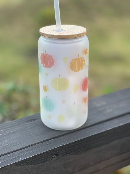 Pastel pumpkins 16oz frosted glass can