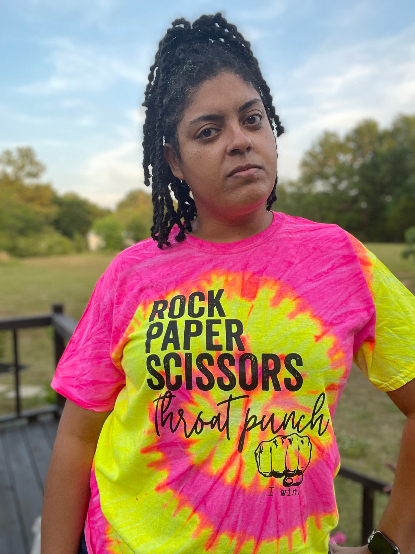 Rock Paper Scissors Throat Punch tie dye tee