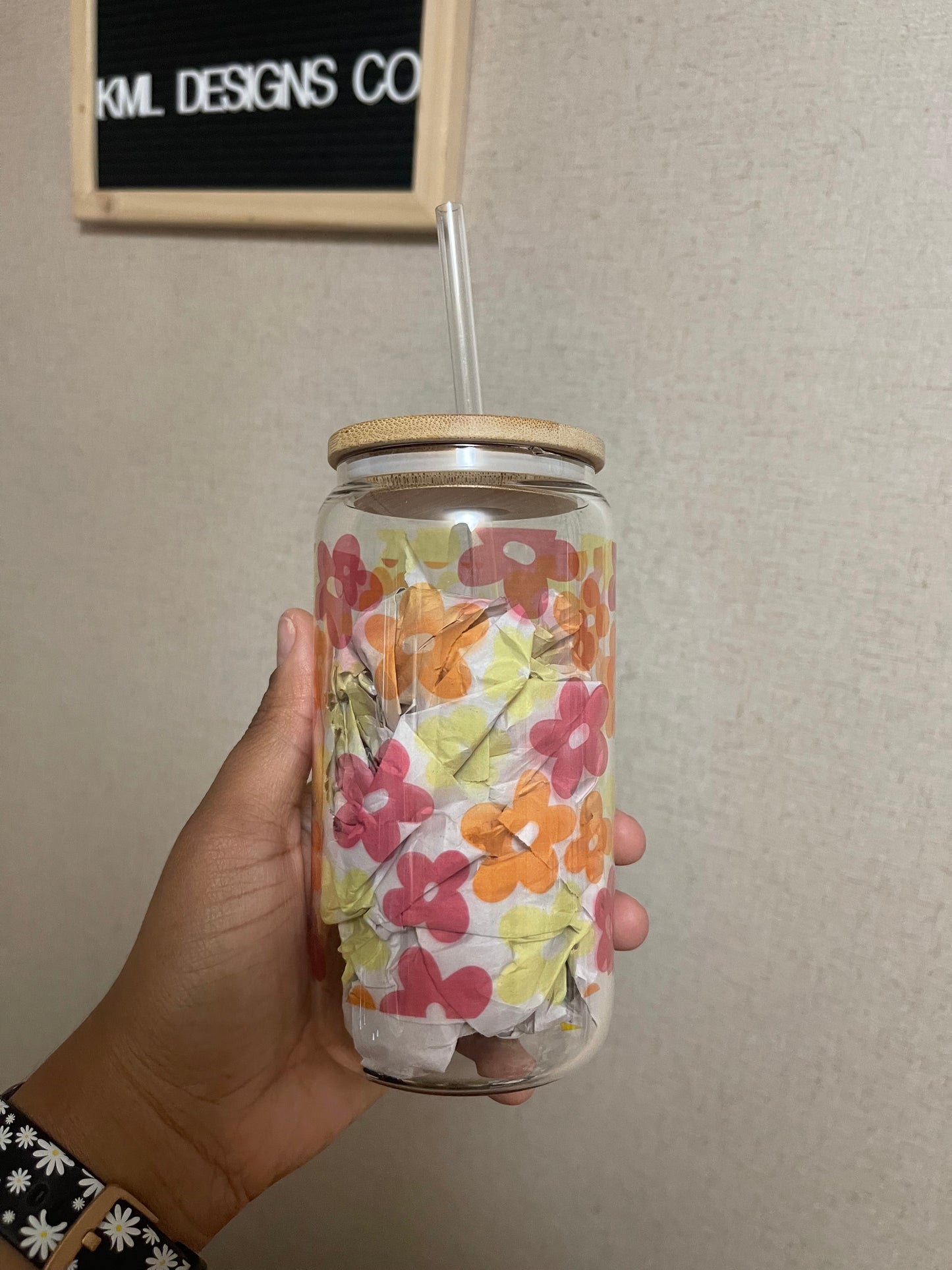 Orange and pink flowers-16oz clear