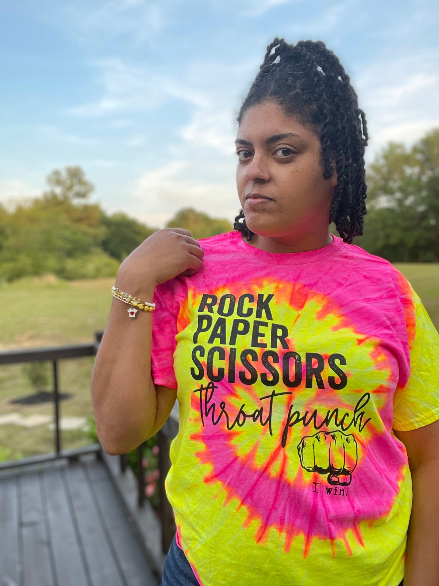 Rock Paper Scissors Throat Punch tie dye tee